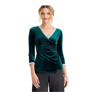 MSK Green Wrap Ruched Blouse With Rhinestones Women Size XL